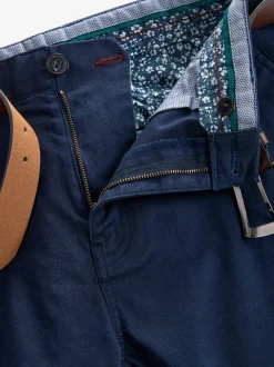 Donkerblauw - Slim Fit - Zachte chino met riem