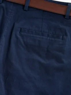 Donkerblauw - Slim Fit - Zachte chino met riem