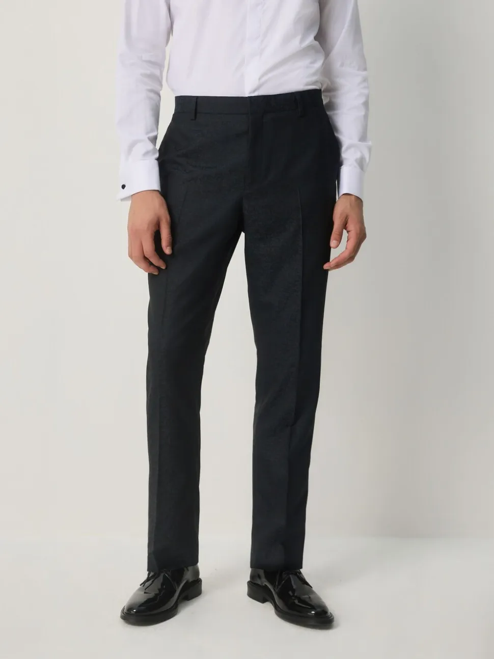 Donkerblauw - Slim Fit Jacquard Pattern Tuxedo Suit Trousers