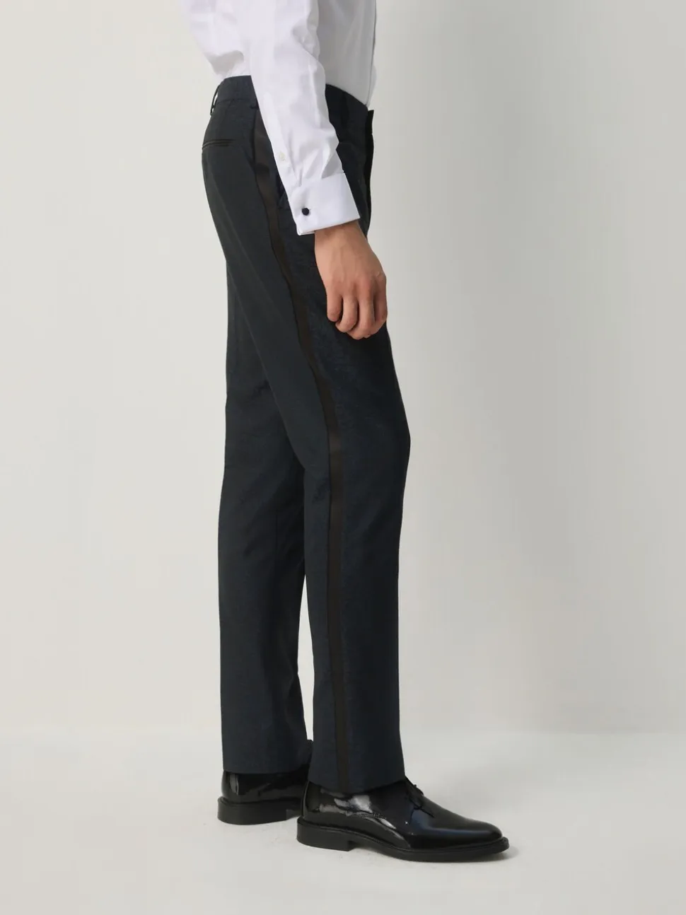 Donkerblauw - Slim Fit Jacquard Pattern Tuxedo Suit Trousers