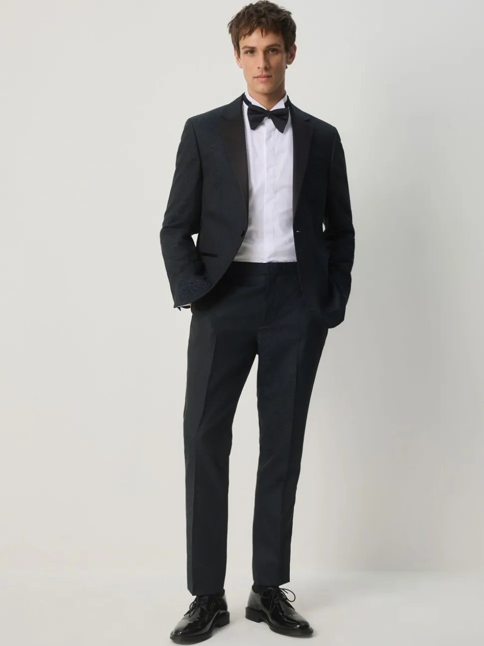 Donkerblauw - Slim Fit Jacquard Pattern Tuxedo Suit Trousers