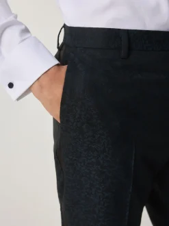 Donkerblauw - Slim Fit Jacquard Pattern Tuxedo Suit Trousers