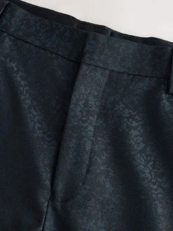 Donkerblauw - Slim Fit Jacquard Pattern Tuxedo Suit Trousers