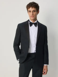 Donkerblauw - Slim Fit Jacquard Pattern Tuxedo Suit Jacket