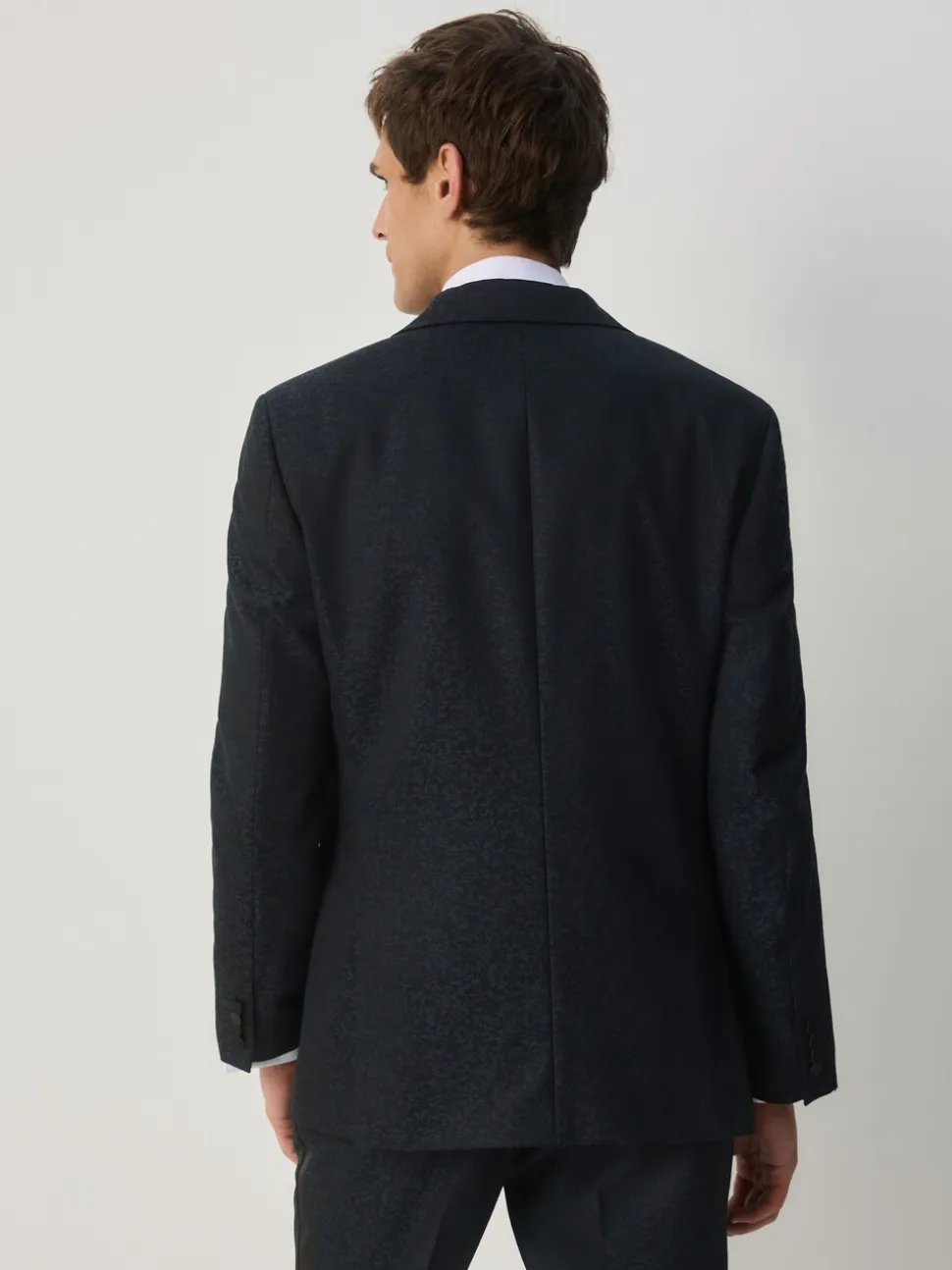 Donkerblauw - Slim Fit Jacquard Pattern Tuxedo Suit Jacket