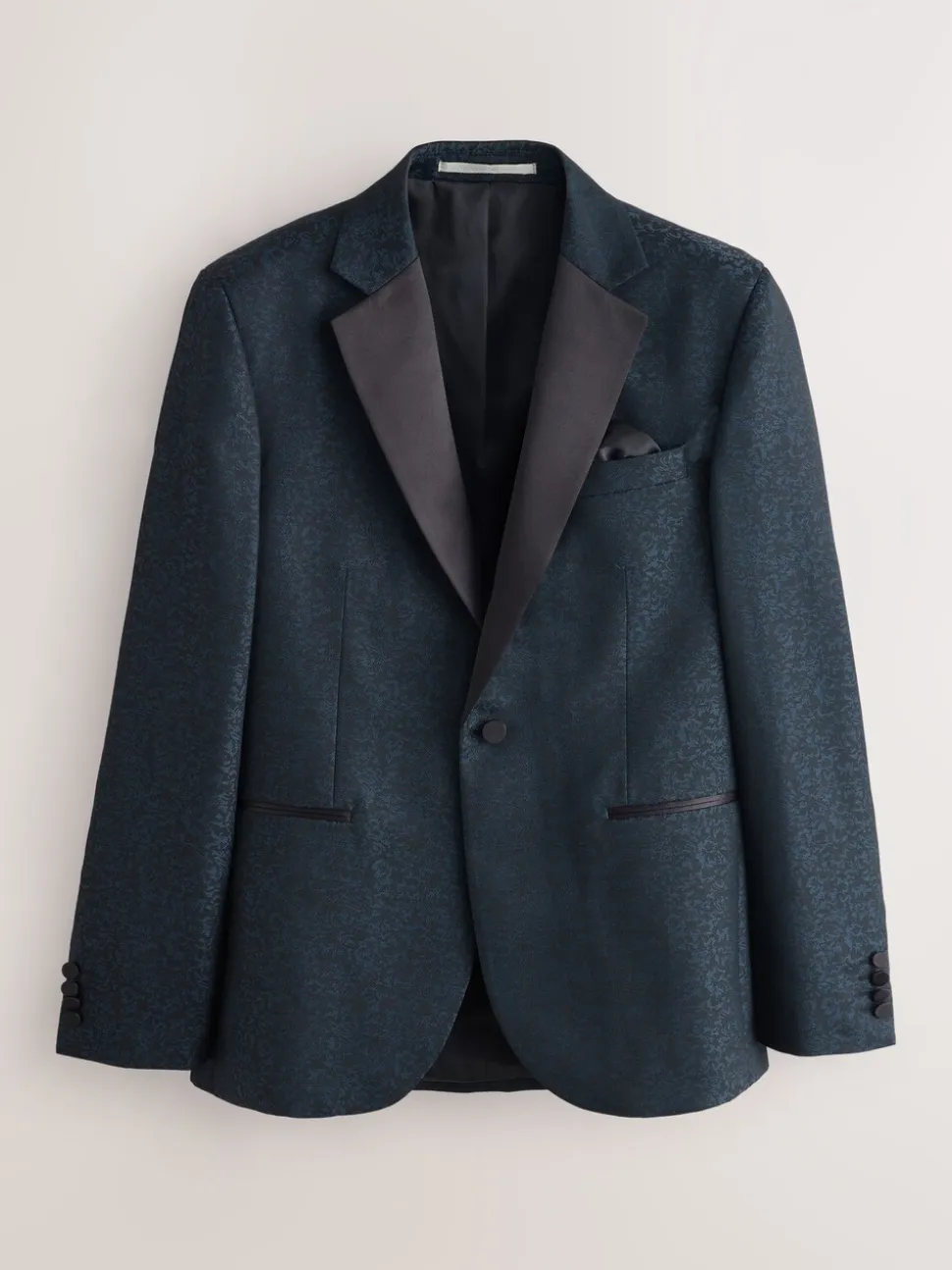 Donkerblauw - Slim Fit Jacquard Pattern Tuxedo Suit Jacket