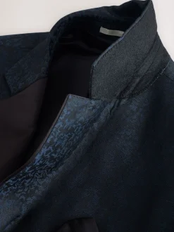 Donkerblauw - Slim Fit Jacquard Pattern Tuxedo Suit Jacket