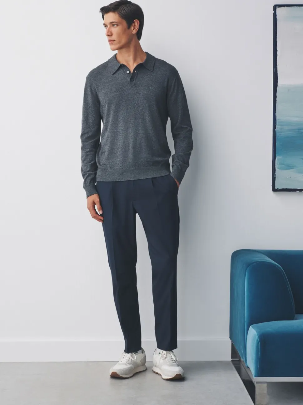 Donkerblauw - Slim fit stretchy Broeken met intern trekkoord