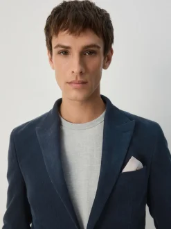 Donkerblauw - Slim-fit corduroy colbert