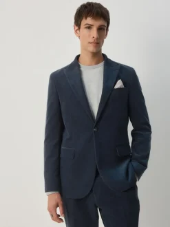 Donkerblauw - Slim-fit corduroy colbert