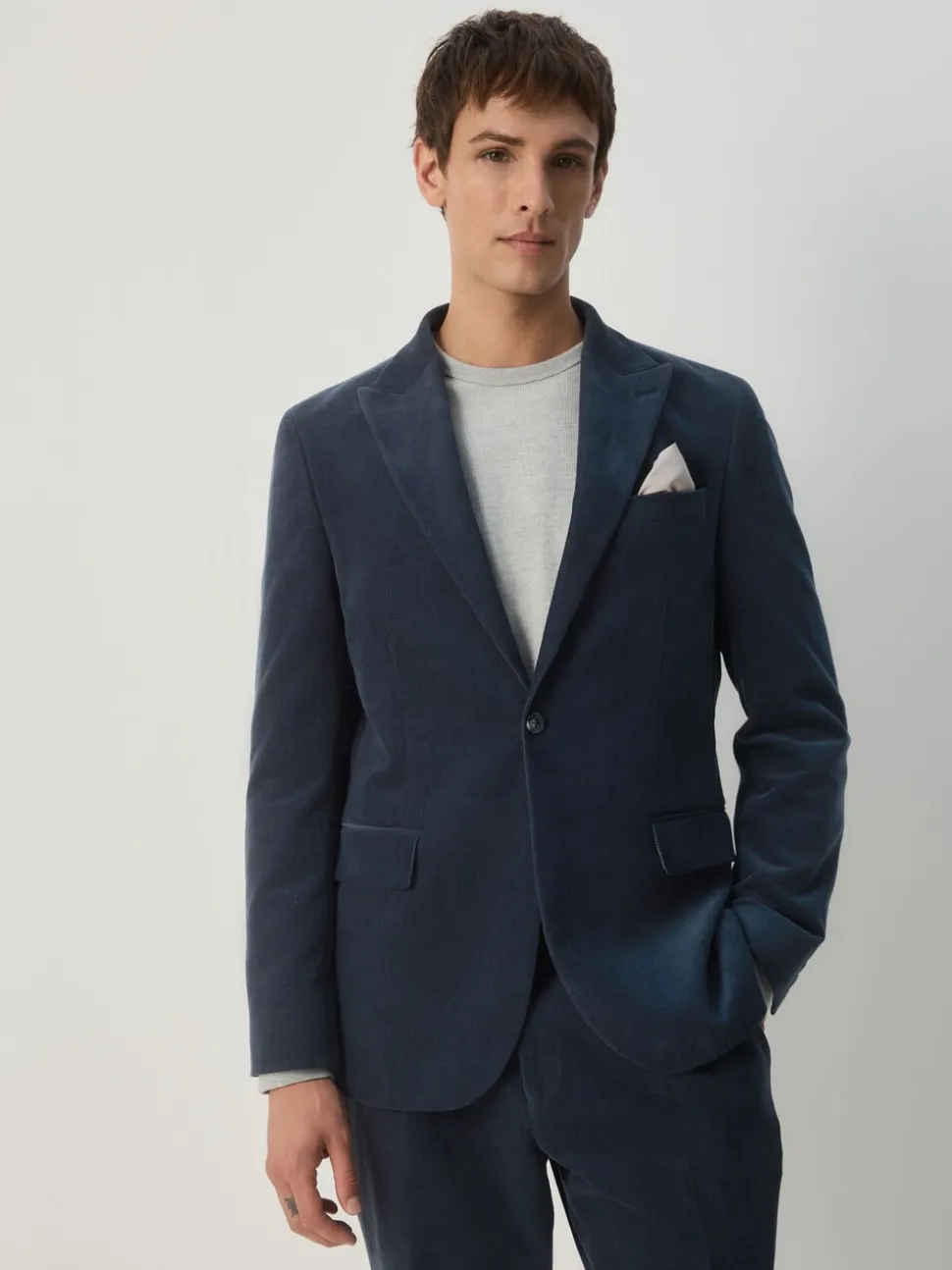 Donkerblauw - Slim-fit corduroy colbert