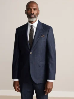 Donkerblauw - Slim-fit Signature Marzotto 100% Italiaans wollen geruit colbert