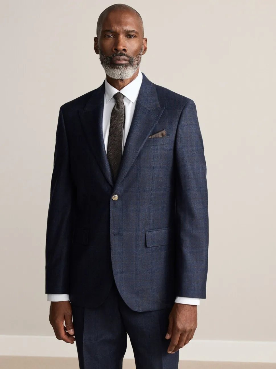 Donkerblauw - Slim-fit Signature Marzotto 100% Italiaans wollen geruit colbert