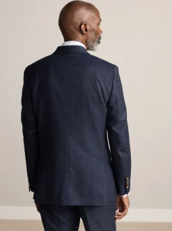 Donkerblauw - Slim-fit Signature Marzotto 100% Italiaans wollen geruit colbert