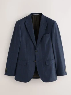 Donkerblauw - Slim-fit Signature Marzotto 100% Italiaans wollen geruit colbert