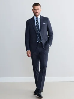 Donkerblauw - Slim-fit Signature Marzotto 100% Italiaans wollen geruit colbert
