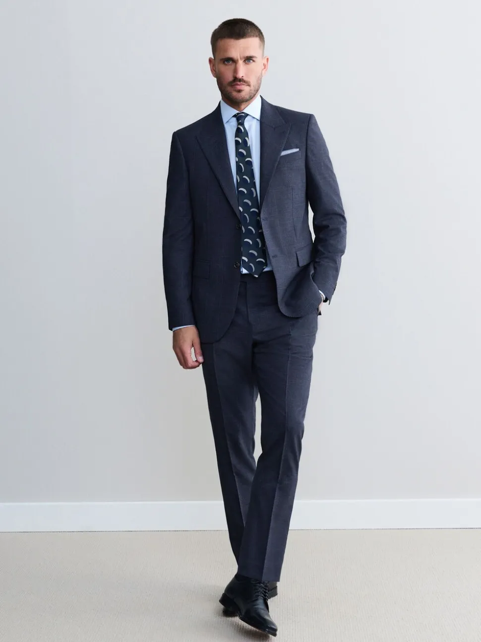 Donkerblauw - Slim-fit Signature Marzotto 100% Italiaans wollen geruit colbert