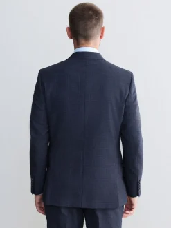 Donkerblauw - Slim-fit Signature Marzotto 100% Italiaans wollen geruit colbert
