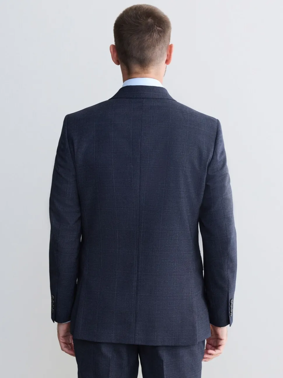 Donkerblauw - Slim-fit Signature Marzotto 100% Italiaans wollen geruit colbert