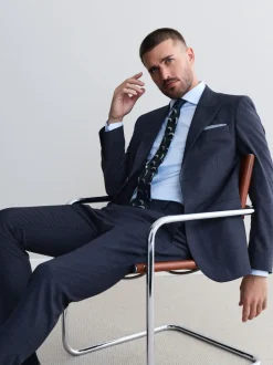 Donkerblauw - Slim-fit Signature Marzotto 100% Italiaans wollen geruit colbert