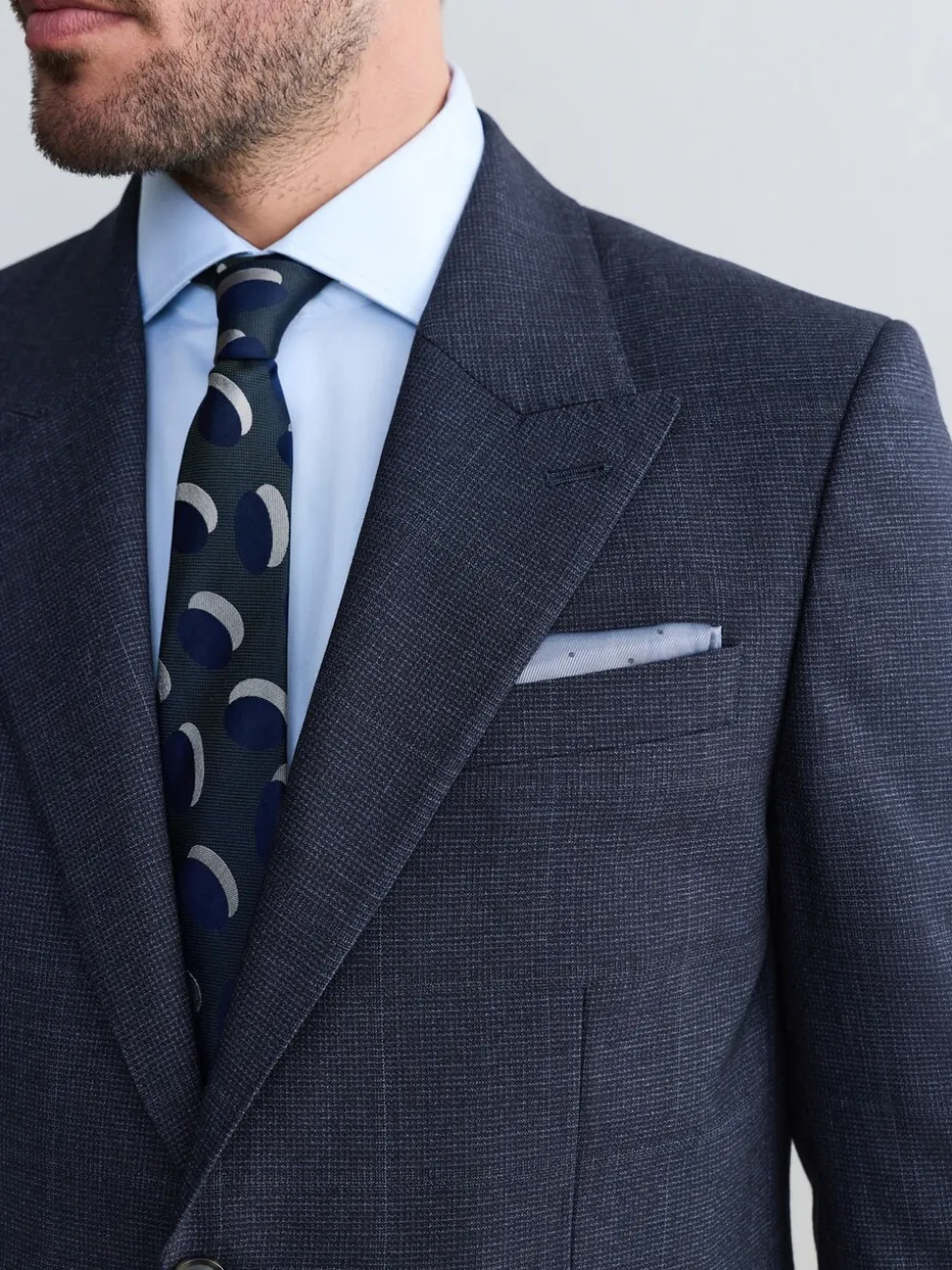 Donkerblauw - Slim-fit Signature Marzotto 100% Italiaans wollen geruit colbert