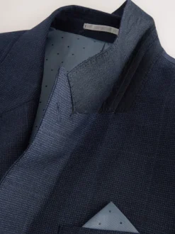 Donkerblauw - Slim-fit Signature Marzotto 100% Italiaans wollen geruit colbert