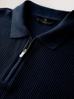 Donkerblauw - Smart poloshirt met textuur en rits