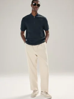Donkerblauw - Smart poloshirt met textuur en rits