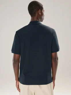 Donkerblauw - Smart poloshirt met textuur en rits