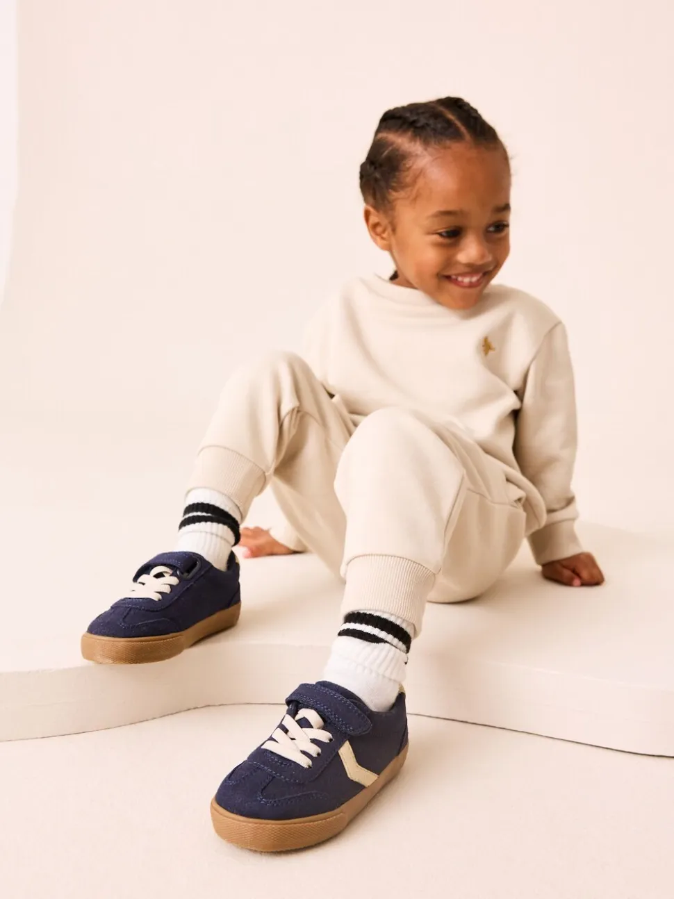 Donkerblauw - Sneakers met klittenbandsluiting en elastische veters