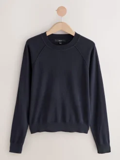 Donkerblauw - Soft Touch Ronde hals Katoen Rijke Trui