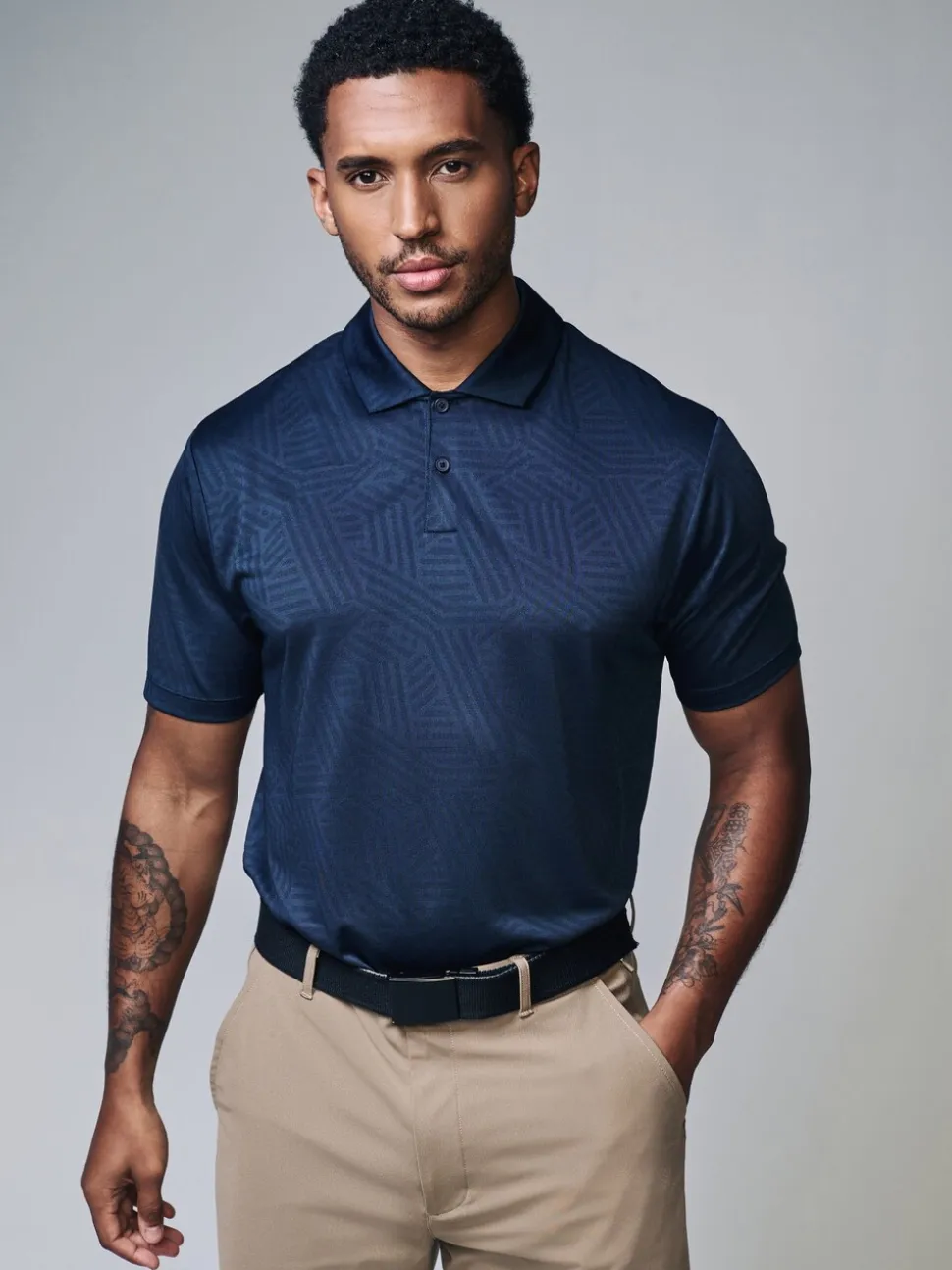 Donkerblauw - Sportief jacquard golfpoloshirt