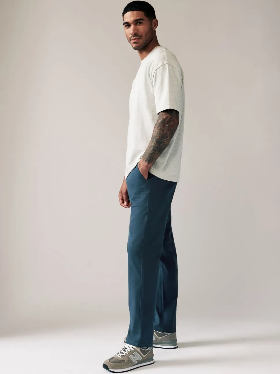 Donkerblauw - Straight fit - Stretchy chino