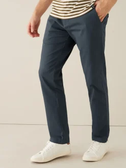 Donkerblauw - Straight fit - Zachte chino met print en riem