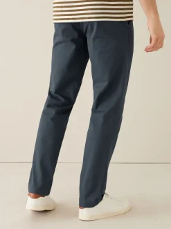 Donkerblauw - Straight fit - Zachte chino met print en riem