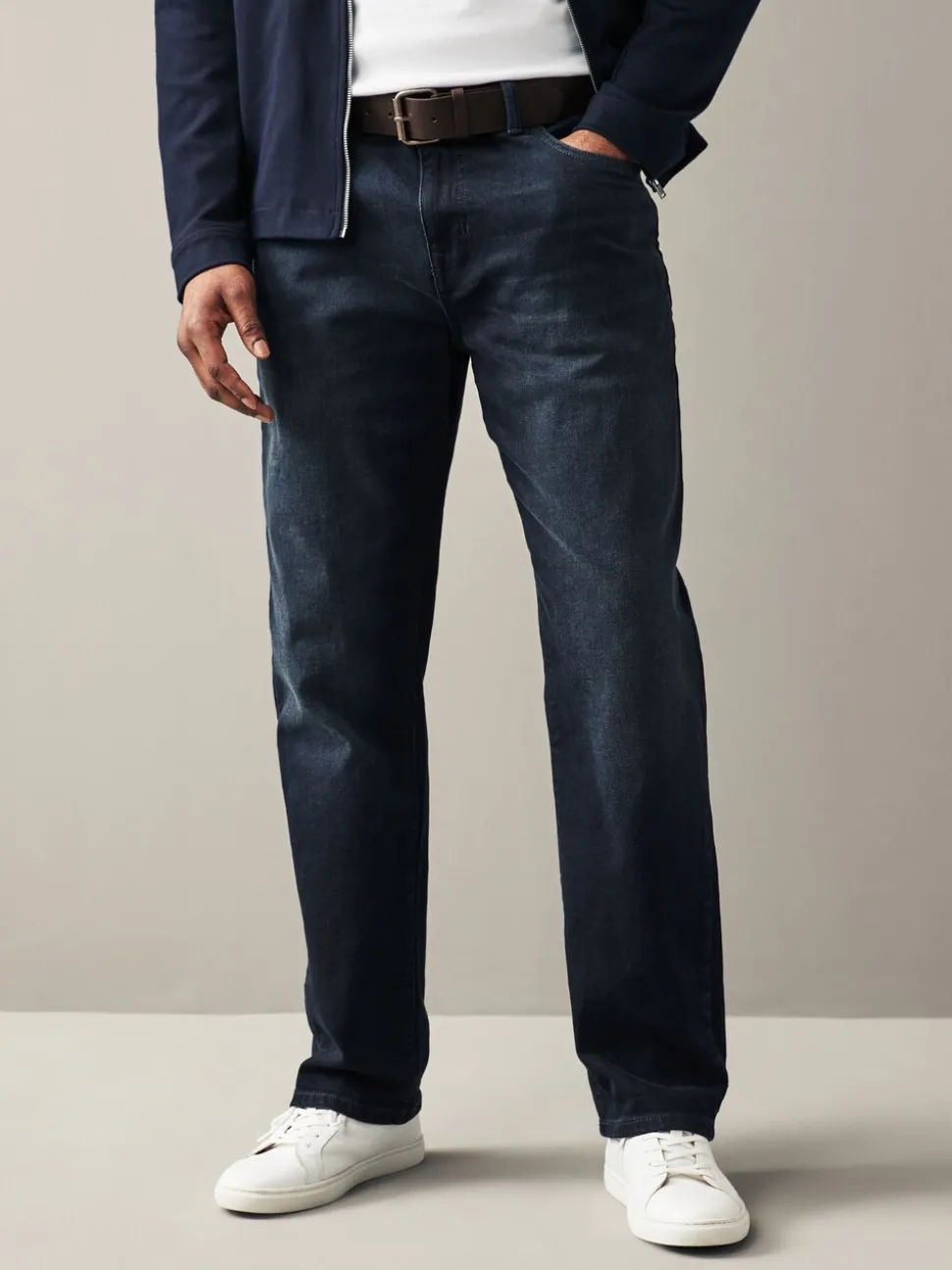 Donkerblauw - Straight fit - Authentic jeans met riem
