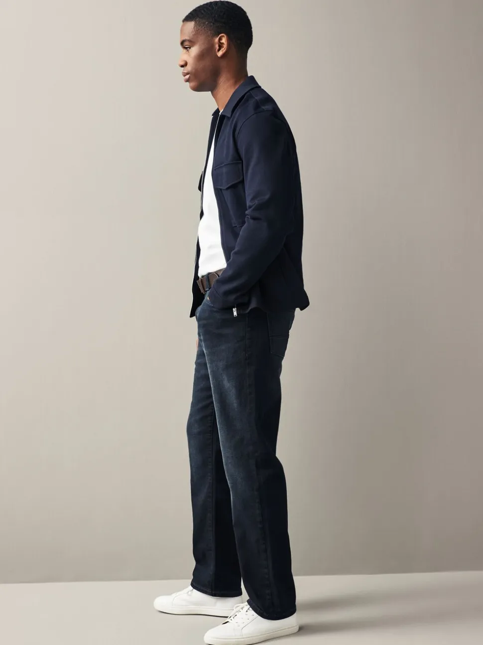 Donkerblauw - Straight fit - Authentic jeans met riem