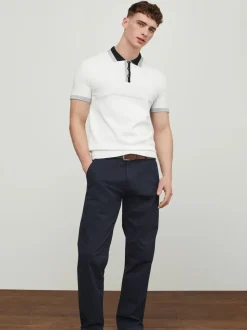 Donkerblauw - Straight fit - Zachte chino met riem