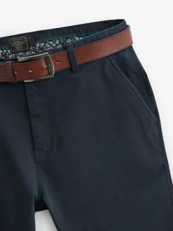 Donkerblauw - Straight fit - Zachte chino met riem