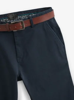 Donkerblauw - Straight fit - Zachte chino met riem