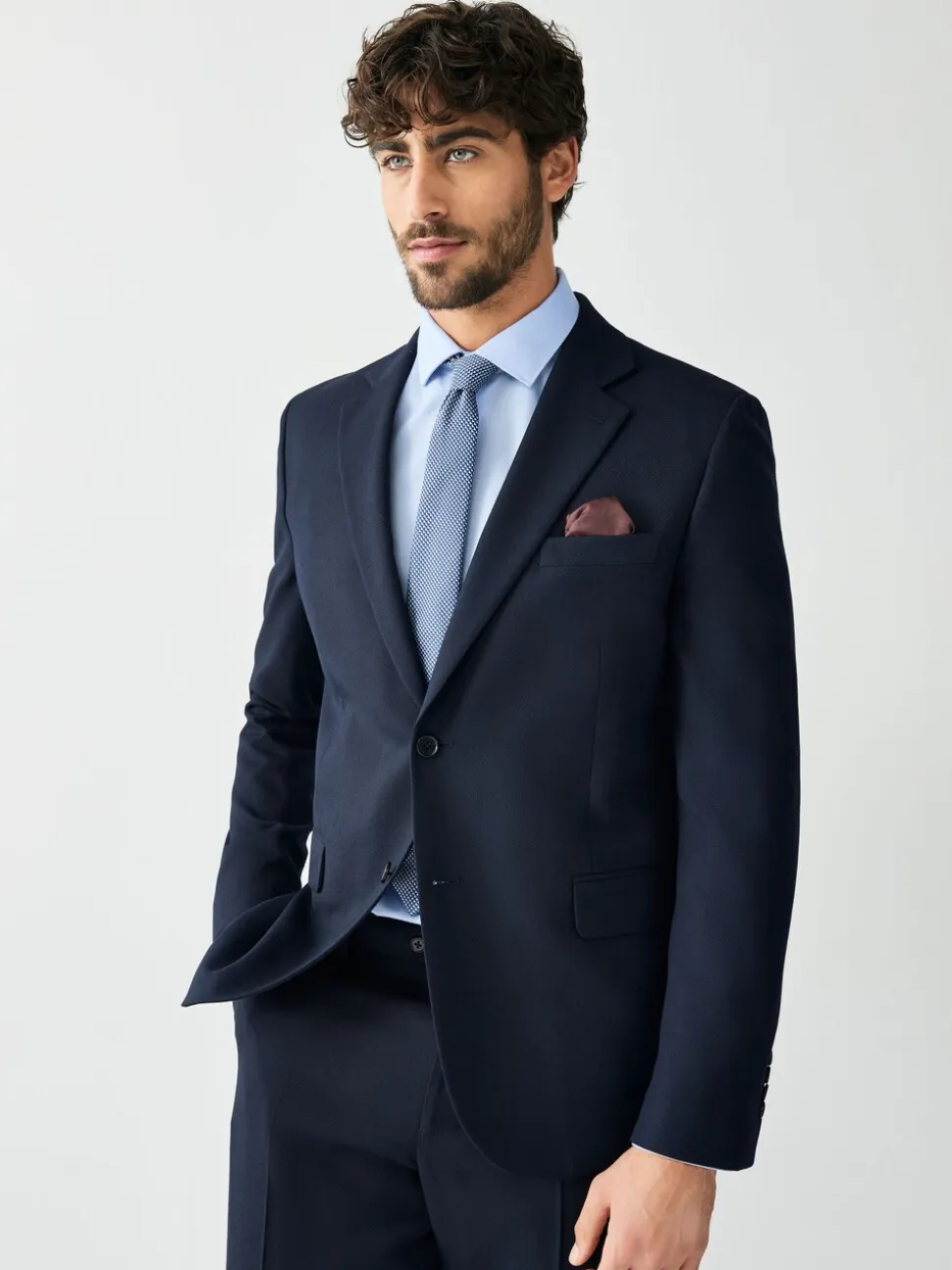 Donkerblauw - Strakke Pasvorm - Kostuum met textuur: colbert