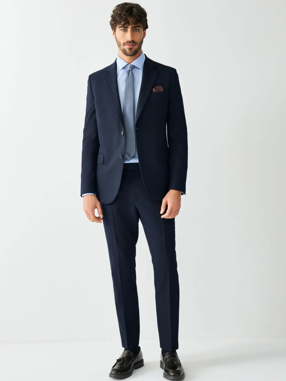 Donkerblauw - Strakke Pasvorm - Kostuum met textuur: colbert