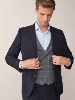 Donkerblauw - Strakke Pasvorm - Kostuum met twee knopen: colbert