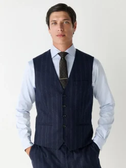 Donkerblauw - Striped Wool Blend Suit Waistcoat