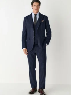 Donkerblauw - Striped Wool Blend Suit Waistcoat