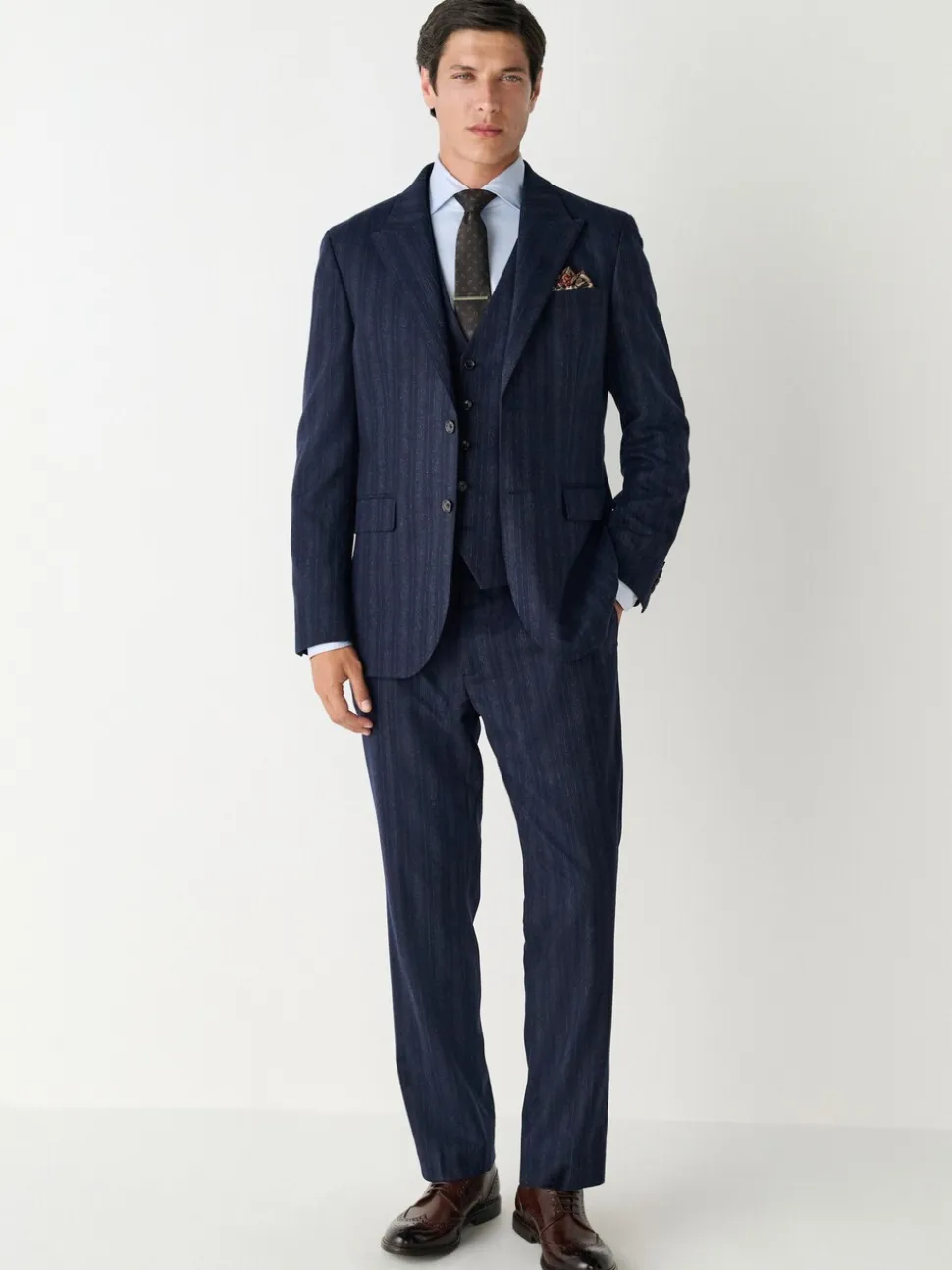 Donkerblauw - Striped Wool Blend Suit Waistcoat