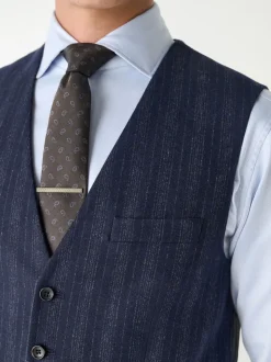Donkerblauw - Striped Wool Blend Suit Waistcoat