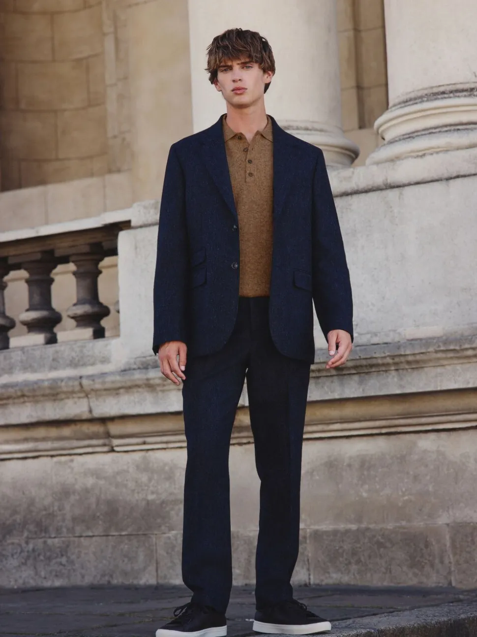 Donkerblauw - Tailored Fit Signature Abraham Moon 100% British Wool Donegal Suit Jacket