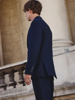 Donkerblauw - Tailored Fit Signature Abraham Moon 100% British Wool Donegal Suit Jacket