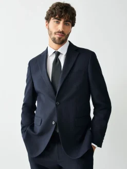 Donkerblauw - Tailored fit - Kostuum met textuur: colbert